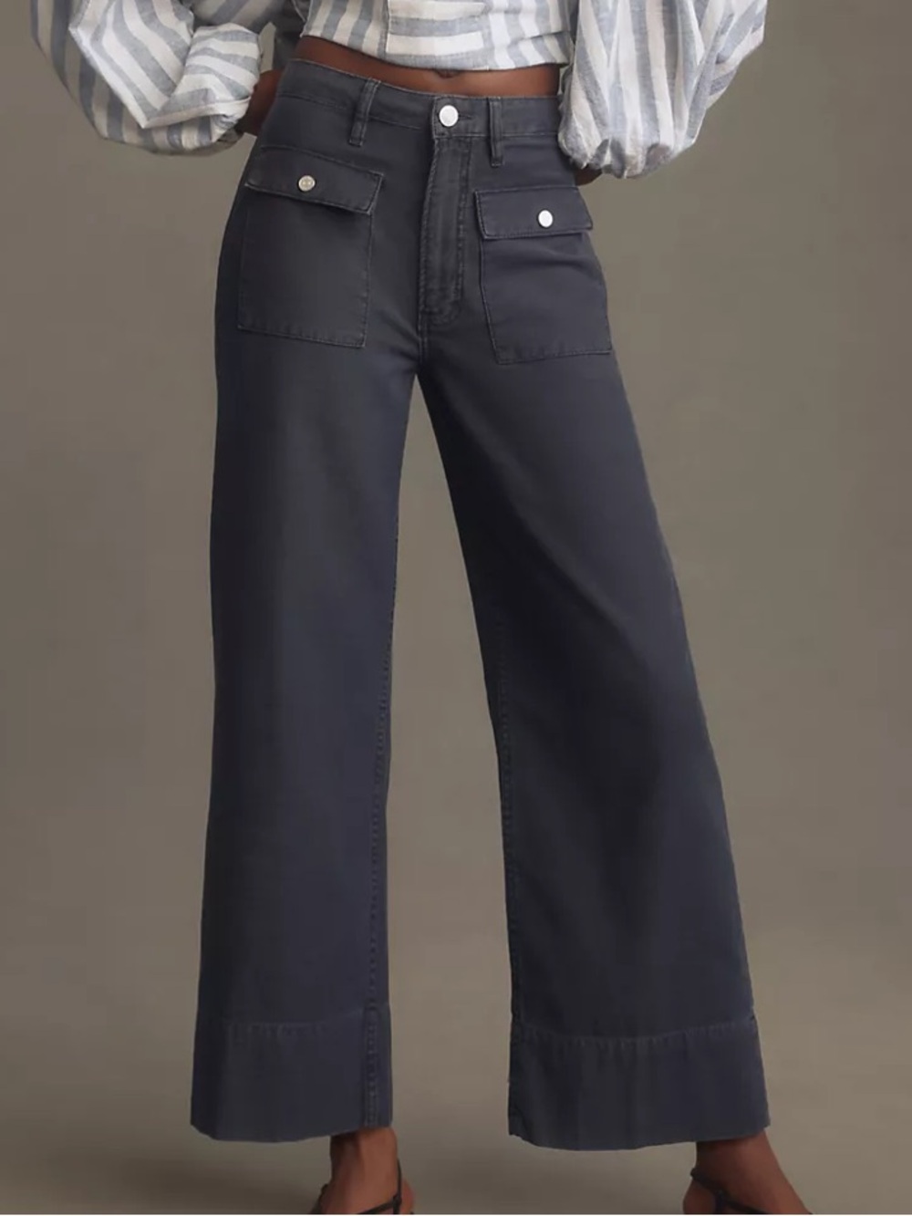 FRAME The 70s Patch Pockets Jeans Women 27 Navy High Rise Crop Wide Leg